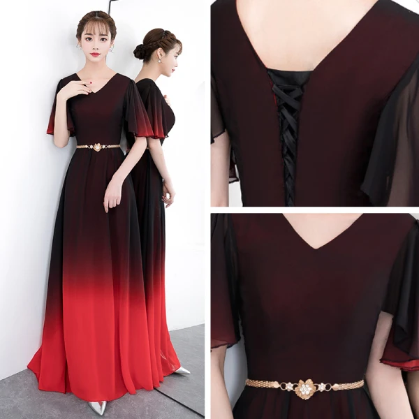 Chic / Belle Dégradé De Couleur Longue Robe De Soirée 2018 Princesse V-Cou Tulle Dos Nu Soirée Robe De Ceremonie