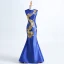 Chinese style Royal Blue Cathedral Train Evening Dresses  2018 Trumpet / Mermaid High Neck With Cloak Embroidered Charmeuse Evening Party Formal Dresses