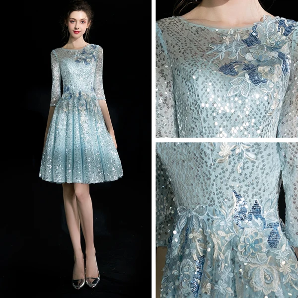 Modern / Fashion Multi-Colors Short Graduation Dresses 2018 A-Line / Princess U-Neck Tulle Backless Beading Pierced Sequins Sparkly Homecoming Formal Dresses