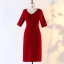 Modern / Fashion Burgundy Plus Size Evening Dresses  2020 Knee-Length A-Line / Princess V-Neck Short Buttons Ruffle Handmade  Solid Color Summer Evening Party Formal Dresses