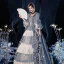 Vintage / Retro Medieval Sky Blue Ball Gown Prom Dresses 2021 1/2 Sleeves Square Neckline Floor-Length / Long Crossed Straps Handmade  Beading Pearl Tassel Printing Cosplay Prom Formal Dresses