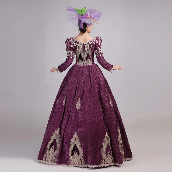 Vintage / Retro Medieval Burgundy Ball Gown Prom Dresses 2021 V-Neck Zipper Up Long Sleeve Floor-Length / Long Embroidered Tassel Cosplay Prom Formal Dresses