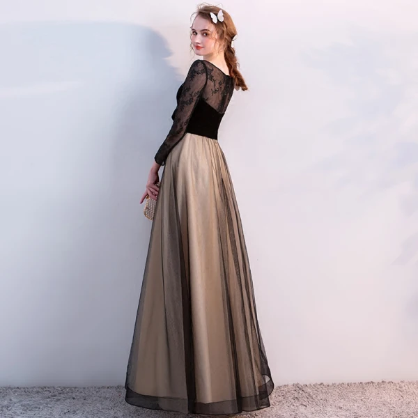 Chic / Beautiful Black Evening Dresses 2017 A-Line / Princess U-Neck Tulle Embroidered Appliques Beading Evening Party Formal Dresses