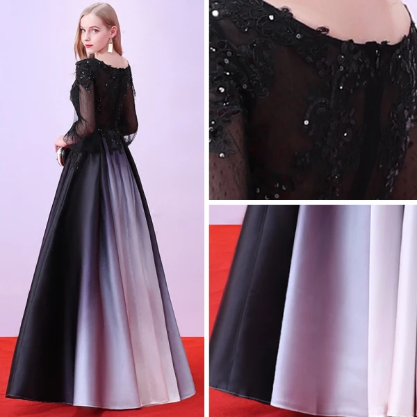 Chic / Beautiful Black Evening Dresses  2018 A-Line / Princess Floor-Length / Long U-Neck Tulle Appliques Beading Sequins Evening Party Formal Dresses