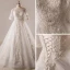 Luxury / Gorgeous Ivory 2018 Ball Gown Wedding V-Neck Lace Tulle 1/2 Sleeves Crossed Straps Appliques Backless Beading Sequins Summer Wedding Dresses