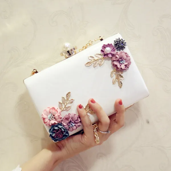 Luxury / Gorgeous 2017 White Pearl Pink Red Black Apricot / Beige Leaf Ankle Strap PU Beach Church Outdoor / Garden Clutch Bags