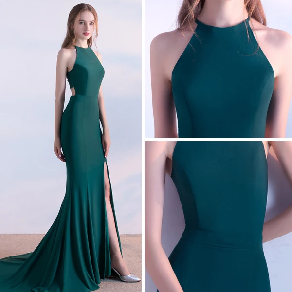 Classic 2017 Clover Green Evening Dresses Spaghetti Straps Striped Backless Trumpet / Mermaid Party Dresses