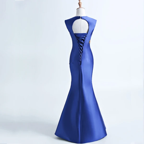 Chinese style Royal Blue Cathedral Train Evening Dresses 2018 Trumpet / Mermaid High Neck With Cloak Embroidered Charmeuse Evening Party Formal Dresses