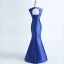 Chinese style Royal Blue Cathedral Train Evening Dresses  2018 Trumpet / Mermaid High Neck With Cloak Embroidered Charmeuse Evening Party Formal Dresses
