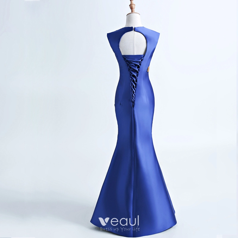 chinese dress ladies Gold Beaded Royal Blue Sequin Mermaid Tailor Made Prom Dress