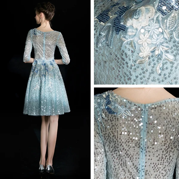 Modern / Fashion Multi-Colors Short Graduation Dresses 2018 A-Line / Princess U-Neck Tulle Backless Beading Pierced Sequins Sparkly Homecoming Formal Dresses