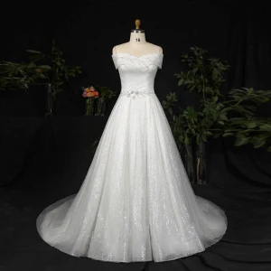 Sparkly Bling Bling Ivory Plus Size Wedding Dresses 2021 A Line Princess Sleeveless Lace Satin Handmade Beading Sequins Chapel Train Wedding