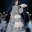 Vintage / Retro Medieval Sky Blue Ball Gown Prom Dresses 2021 1/2 Sleeves Square Neckline Floor-Length / Long Crossed Straps Handmade  Beading Pearl Tassel Printing Cosplay Prom Formal Dresses