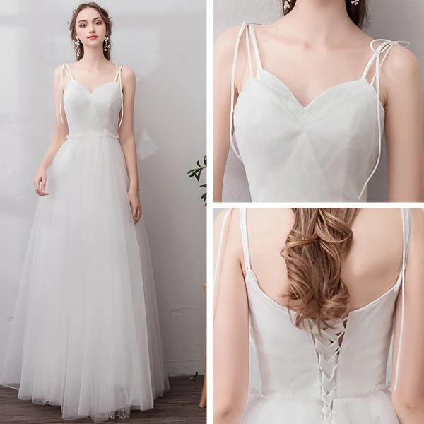 Modest / Simple White Evening Dresses 2019 A-Line / Princess Tulle Lace V-Neck Backless Embroidered Office Outdoor / Garden Summer Formal Dresses
