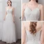 Modest / Simple White Evening Dresses  2019 A-Line / Princess Tulle Lace V-Neck Backless Embroidered Office Outdoor / Garden Summer Formal Dresses