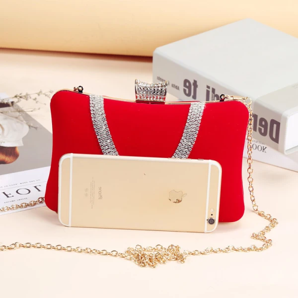 Chic / Beautiful Red Clutch Bags Beading Rhinestone Velour Cocktail Party Evening Party Accessories 2019