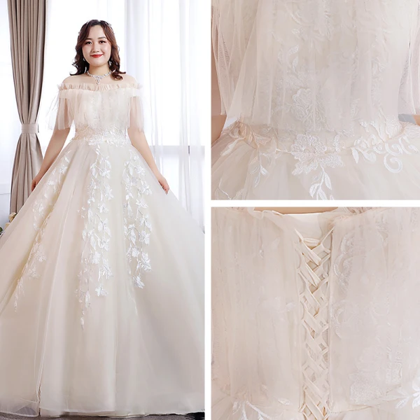 Klassisk Eleganta Vita Balklänning Extra Stor Storlek Bröllopsklänningar 2019 Appliqués Halterneck Spets Tyll Axelbandslös Chapel Train Bröllop