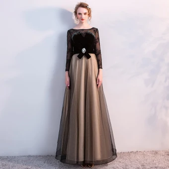 Chic Belle Noire Robe De Soirée 2017 Princesse U Cou Tulle Brodé Appliques Perlage Soirée Robe De Ceremonie