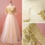 Classic Elegant Gold Plus Size Wedding Dresses 2018 A-Line / Princess Lace Tulle U-Neck Appliques Backless Wedding