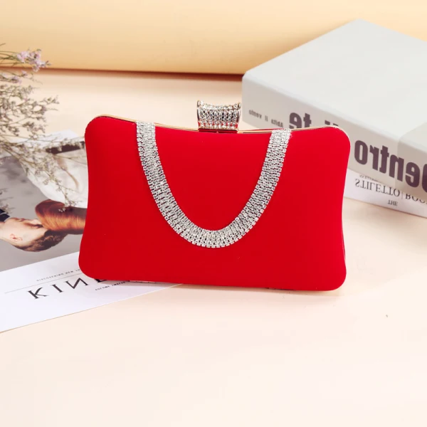 Chic / Beautiful Red Clutch Bags Beading Rhinestone Velour Cocktail Party Evening Party Accessories 2019