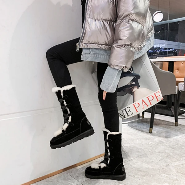 Unique Braun Schneestiefel 2020 Winter Woll Leder X-Riemen Freizeit Garten / Im Freien Stiefel Damen