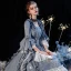 Vintage / Retro Medieval Sky Blue Ball Gown Prom Dresses 2021 1/2 Sleeves Square Neckline Floor-Length / Long Crossed Straps Handmade  Beading Pearl Tassel Printing Cosplay Prom Formal Dresses