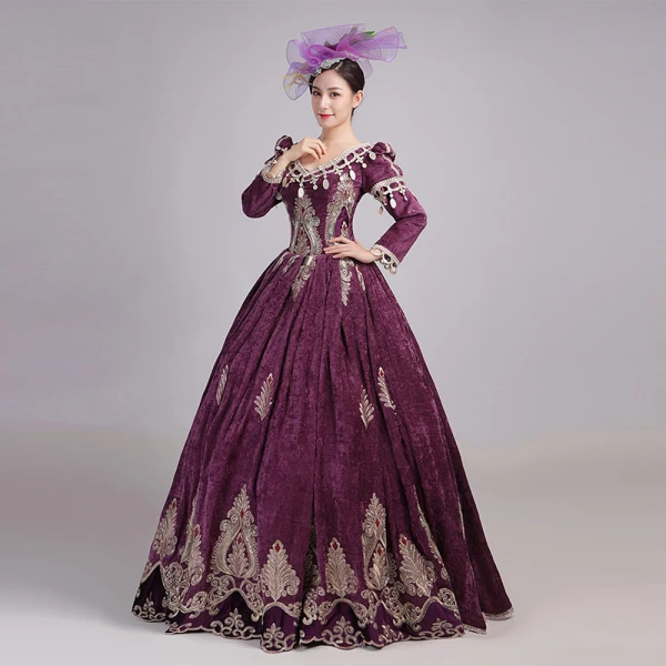 Vintage / Retro Medieval Burgundy Ball Gown Prom Dresses 2021 V-Neck Zipper Up Long Sleeve Floor-Length / Long Embroidered Tassel Cosplay Prom Formal Dresses