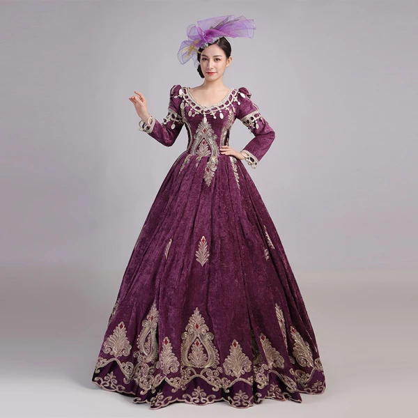 Vintage / Retro Medieval Burgundy Ball Gown Prom Dresses 2021 V-Neck Zipper Up Long Sleeve Floor-Length / Long Embroidered Tassel Cosplay Prom Formal Dresses