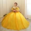 Affordable Gold Prom Dresses 2020 Ball Gown Scoop Neck Short Sleeve Appliques Sequins Flower Floor-Length / Long Ruffle Backless Formal Dresses
