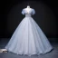 Elegant Sky Blue Prom Dresses 2022 Ball Gown Scoop Neck Puffy Short Sleeve Backless Beading Sequins Floor-Length / Long Formal Dresses