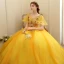 Affordable Gold Prom Dresses 2020 Ball Gown Scoop Neck Short Sleeve Appliques Sequins Flower Floor-Length / Long Ruffle Backless Formal Dresses