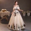 Chic / Beautiful Champagne Rhinestone Lace Flower Prom Dresses 2022 A-Line / Princess Off-The-Shoulder Short Sleeve Backless Floor-Length / Long Formal Dresses