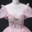 Elegant Blushing Pink Prom Dresses 2022 Ball Gown Scoop Neck Beading Pearl Rhinestone Sequins Butterfly Lace Flower Short Sleeve Backless Floor-Length / Long Formal Dresses