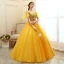 Affordable Gold Prom Dresses 2020 Ball Gown Scoop Neck Short Sleeve Appliques Sequins Flower Floor-Length / Long Ruffle Backless Formal Dresses