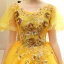 Affordable Gold Prom Dresses 2020 Ball Gown Scoop Neck Short Sleeve Appliques Sequins Flower Floor-Length / Long Ruffle Backless Formal Dresses