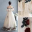 Chic / Beautiful Champagne Rhinestone Lace Flower Prom Dresses 2022 A-Line / Princess Off-The-Shoulder Short Sleeve Backless Floor-Length / Long Formal Dresses