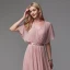 Clásico Elegantes Rosa Clara Vestidos de noche 2020 Tul V-Cuello A-Line / Princess Largos Manga Corta Noche Vestidos Formales
