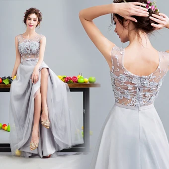Chic Belle Gris Robe De Cocktail 2017 Princesse Tulle U Cou Dos Nu Perlage Percé Cocktail Robe De Ceremonie