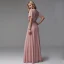 Clásico Elegantes Rosa Clara Vestidos de noche 2020 Tul V-Cuello A-Line / Princess Largos Manga Corta Noche Vestidos Formales