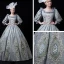Vintage / Retro Medieval Pool Blue Ball Gown Prom Dresses 2021 Zipper Up U-Neck Floor-Length / Long 3/4 Sleeve 3D Lace Embroidered Printing Cosplay Prom Formal Dresses
