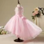 Chic / Beautiful Hall Wedding Party Dresses 2017 Flower Girl Dresses Blushing Pink Asymmetrical Ball Gown Scoop Neck Sleeveless Lace Appliques Flower Pearl Rhinestone