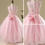 Chic / Beautiful Hall Wedding Party Dresses 2017 Flower Girl Dresses Blushing Pink Asymmetrical Ball Gown Scoop Neck Sleeveless Lace Appliques Flower Pearl Rhinestone