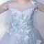 Chic / Belle Salle Robe Pour Mariage 2017 Robe Ceremonie Fille Bleu Ciel Longueur Cheville Princesse 1/2 Manches Encolure Carrée Dos Nu Forme de coeur Papillon Appliques Perle Paillettes Feuille Perlage