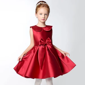 Chic Beautiful Hall Wedding Party Dresses 2017 Flower Girl Dresses Burgundy Short A Line Princess Cascading Ruffles Bow Sash Sleeveless