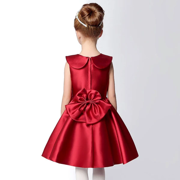 Chic / Beautiful Hall Wedding Party Dresses 2017 Flower Girl Dresses Burgundy Short A-Line / Princess Cascading Ruffles Bow Sash Sleeveless