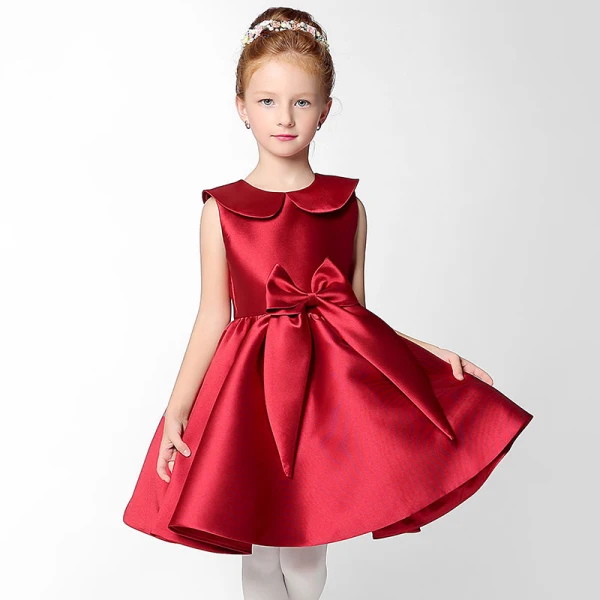 Chic / Beautiful Hall Wedding Party Dresses 2017 Flower Girl Dresses Burgundy Short A-Line / Princess Cascading Ruffles Bow Sash Sleeveless