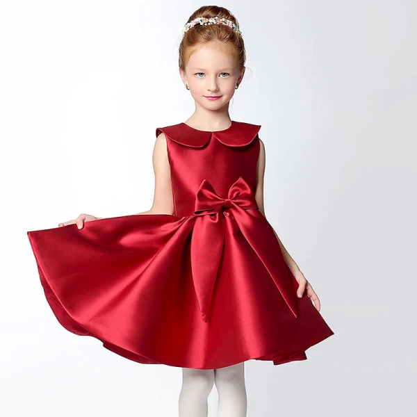 Chic / Beautiful Hall Wedding Party Dresses 2017 Flower Girl Dresses Burgundy Short A-Line / Princess Cascading Ruffles Bow Sash Sleeveless