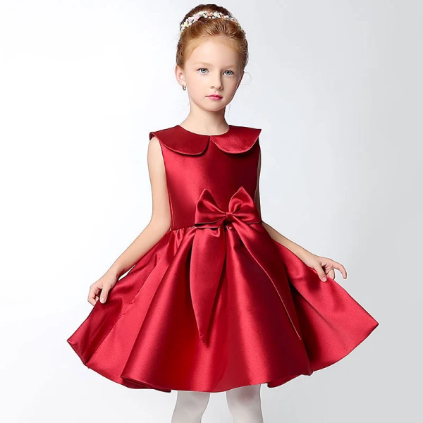 Chic / Beautiful Hall Wedding Party Dresses 2017 Flower Girl Dresses Burgundy Short A-Line / Princess Cascading Ruffles Bow Sash Sleeveless
