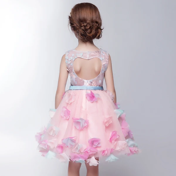 Chic / Beautiful Hall Wedding Party Dresses 2017 Flower Girl Dresses Blushing Pink Knee-Length Ball Gown Bow Sash Sleeveless Scoop Neck Butterfly Flower Appliques