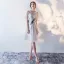 Modern / Fashion Graduation Dresses Party Dresses 2017 Silver Scoop Neck 1/2 Sleeves Lace Appliques A-Line / Princess